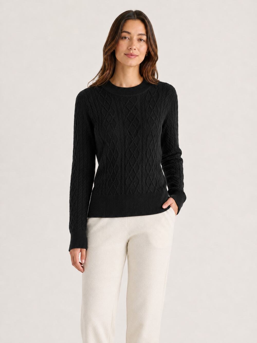 Quince Australian Merino Wool Women's Cable Knit Sweater Black S
